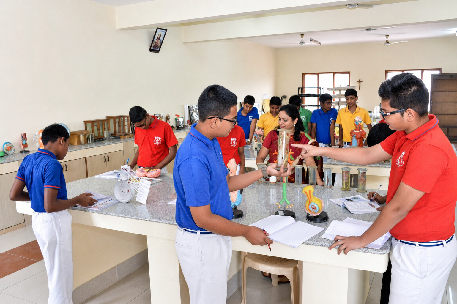 Dedicated teacher guiding students in a classroom